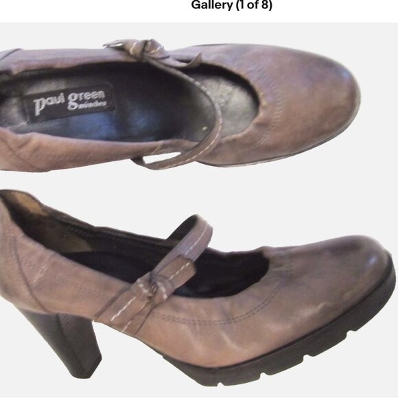GRAY Austria 5 US7.5 EU 38 PAUL GREEN DAHLIA STACKED HEEL MARY JANE pump +BOX - Picture 1 of 9